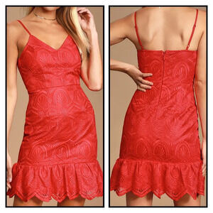 Lulu's Shura Cherry Red Embroidered Sleeveless Dress Size Small